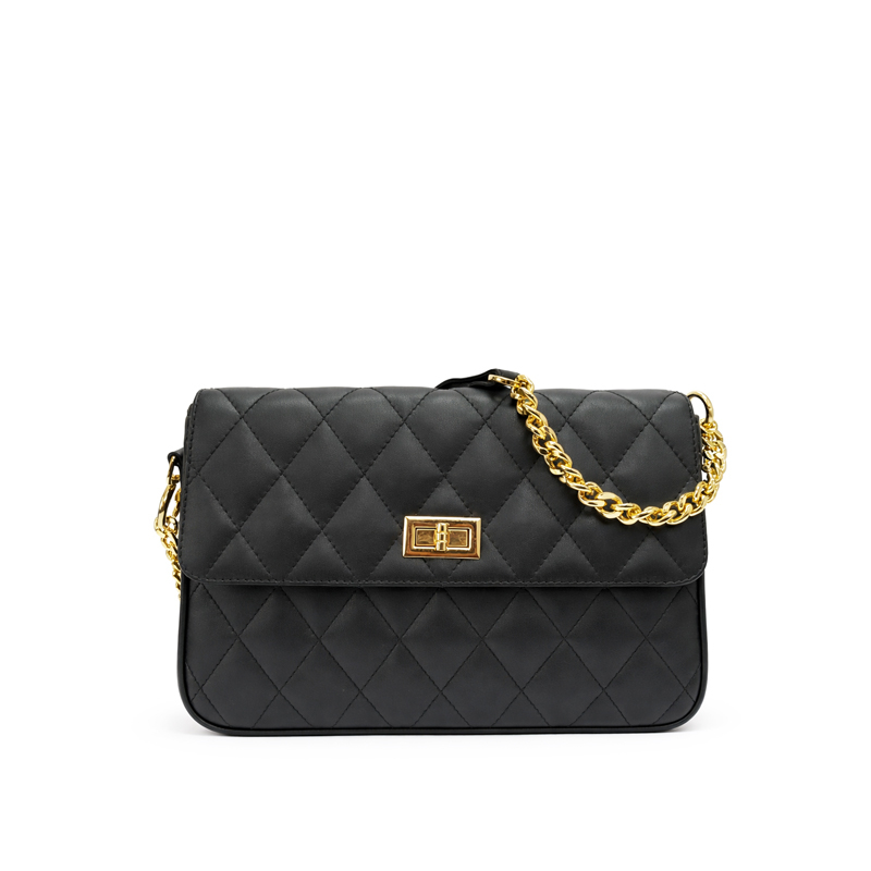 Napoli Quilted Leather Flap Bag - Black