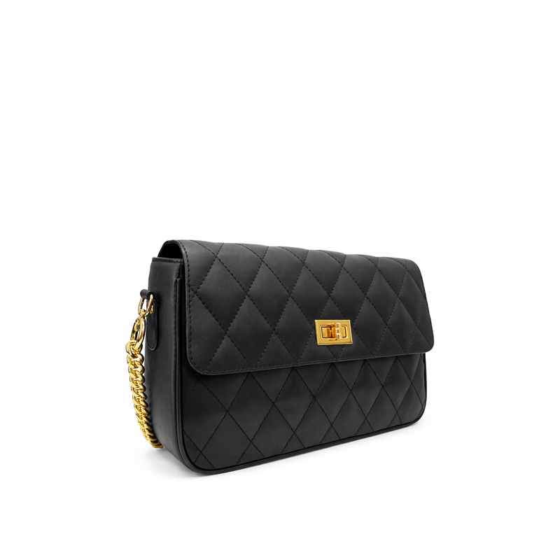 Napoli Quilted Leather Flap Bag - Black