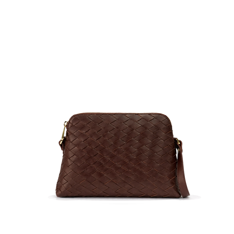 Woven Leather Crossbody Bag - Bordeaux