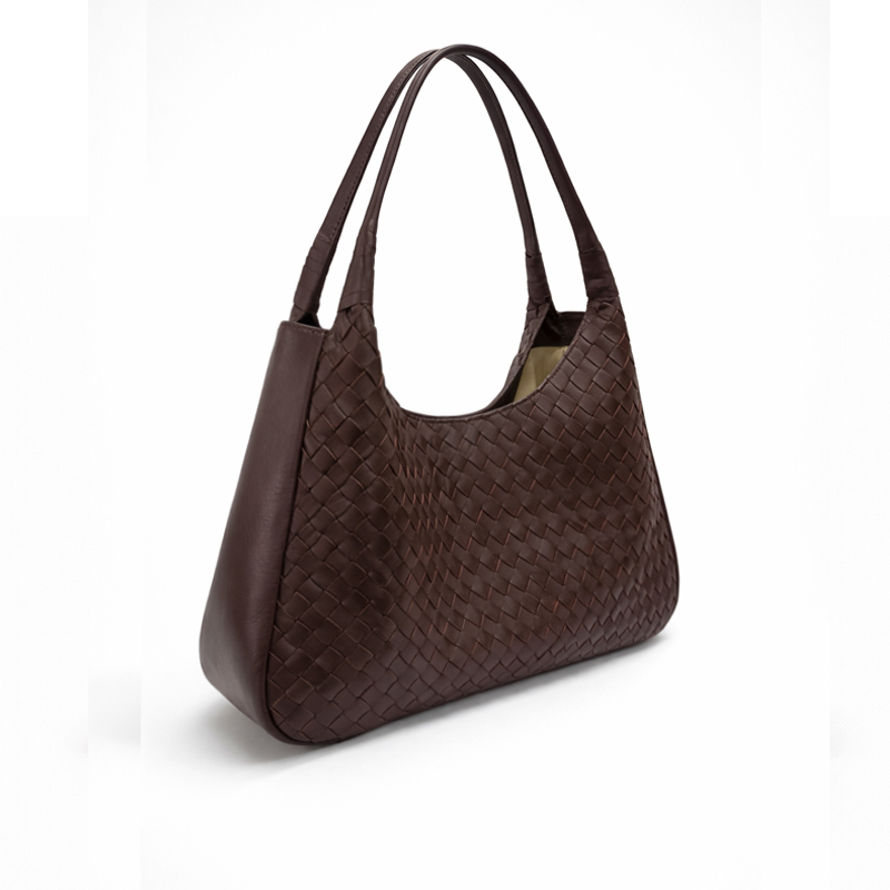 Woven  Leather Hobo Bag - Bordeaux